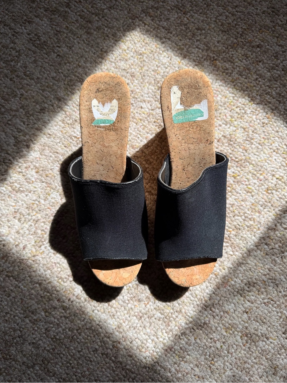 Vince Camuto Black Cork Wedge Slides